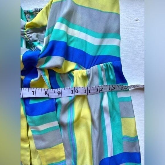 Alice‎ & Trixie Gray, Green, & Blue Striped Mini 100 % Silk Strapless Dress - Picture 8 of 8